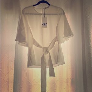 Zara short-sleeve White blouse with ties